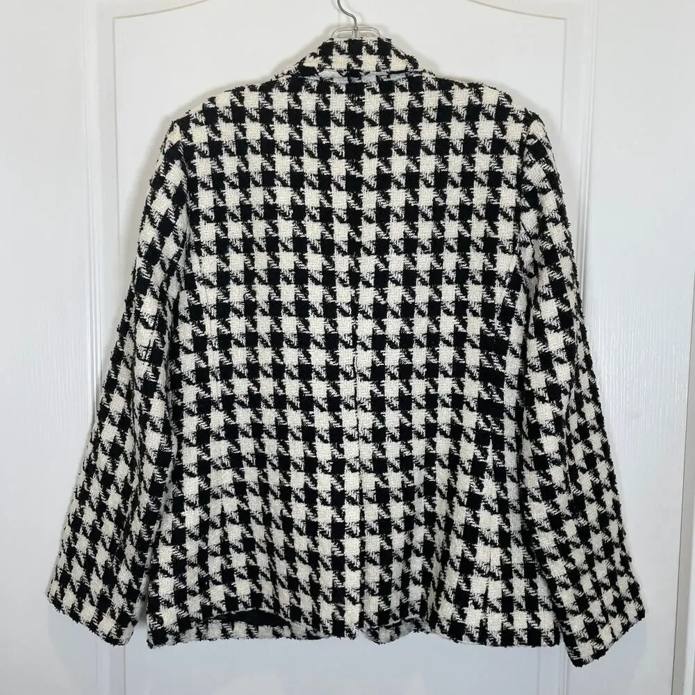 Kate Spade Houndstooth Avery‎ Blazer Jacket Black White Preppy Old Money 10